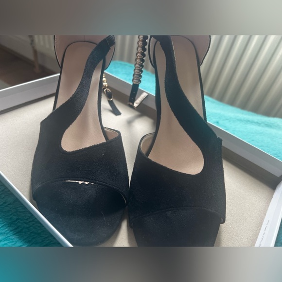 Minimalist Chunky Heeled Ankle Strap Sandals, Black Faux , open toe - Picture 2 of 6